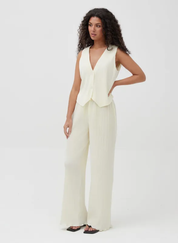 Off White Plisse Wide Leg Trouser - Dakota sold by 4th and Reckless
