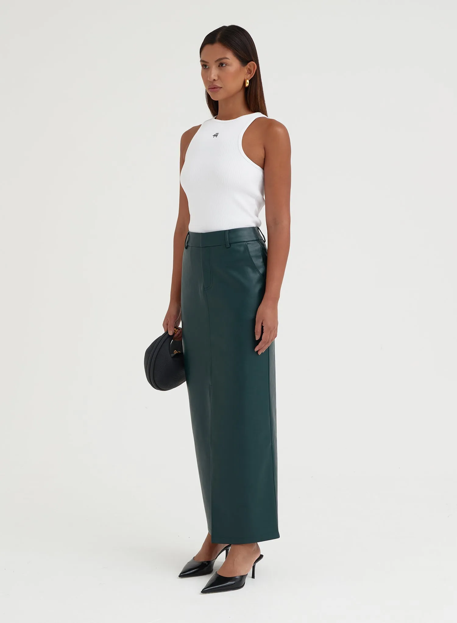Green Split Front Faux Leather Midaxi Skirt - Nimah sold by 4th and Reckless product image thumbnail 5