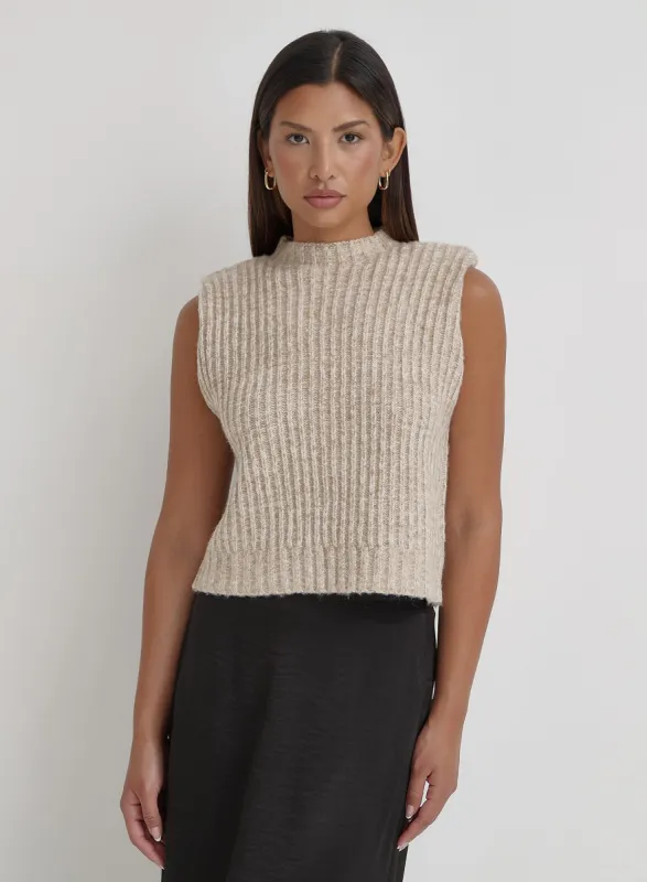Camel Chunky Knit Vest- Aileen sold by 4th and Reckless