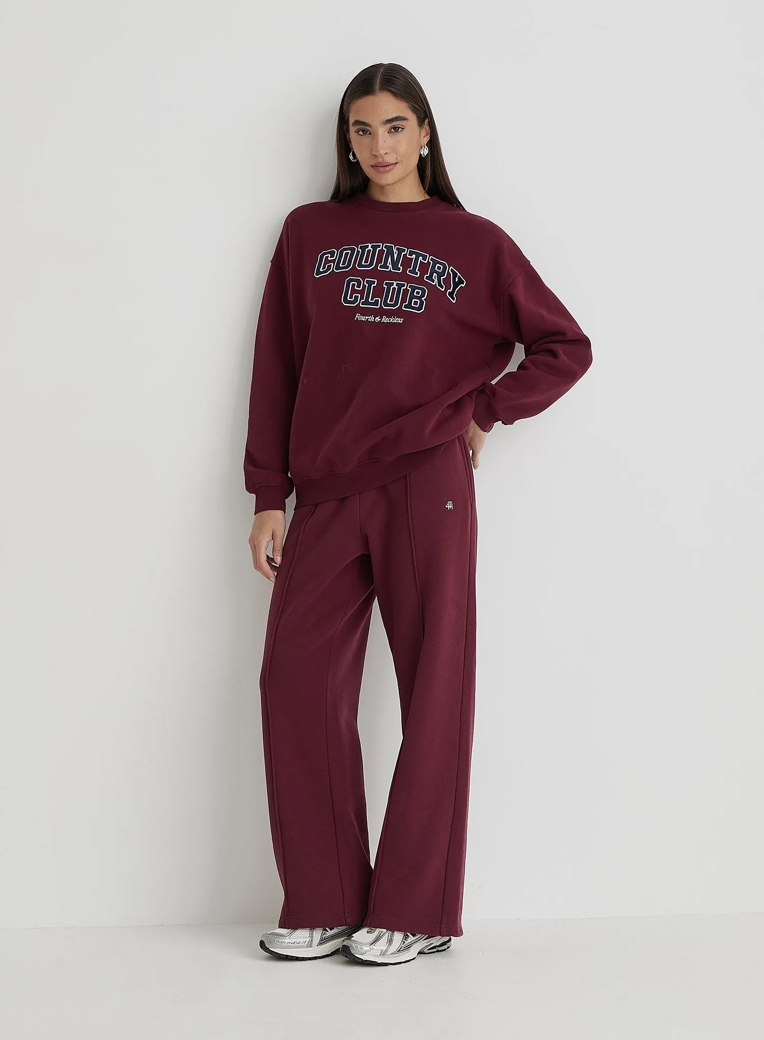 Burgundy Country Club Slogan Classic Longline Sweatshirt sold by 4th and Reckless product image thumbnail 4