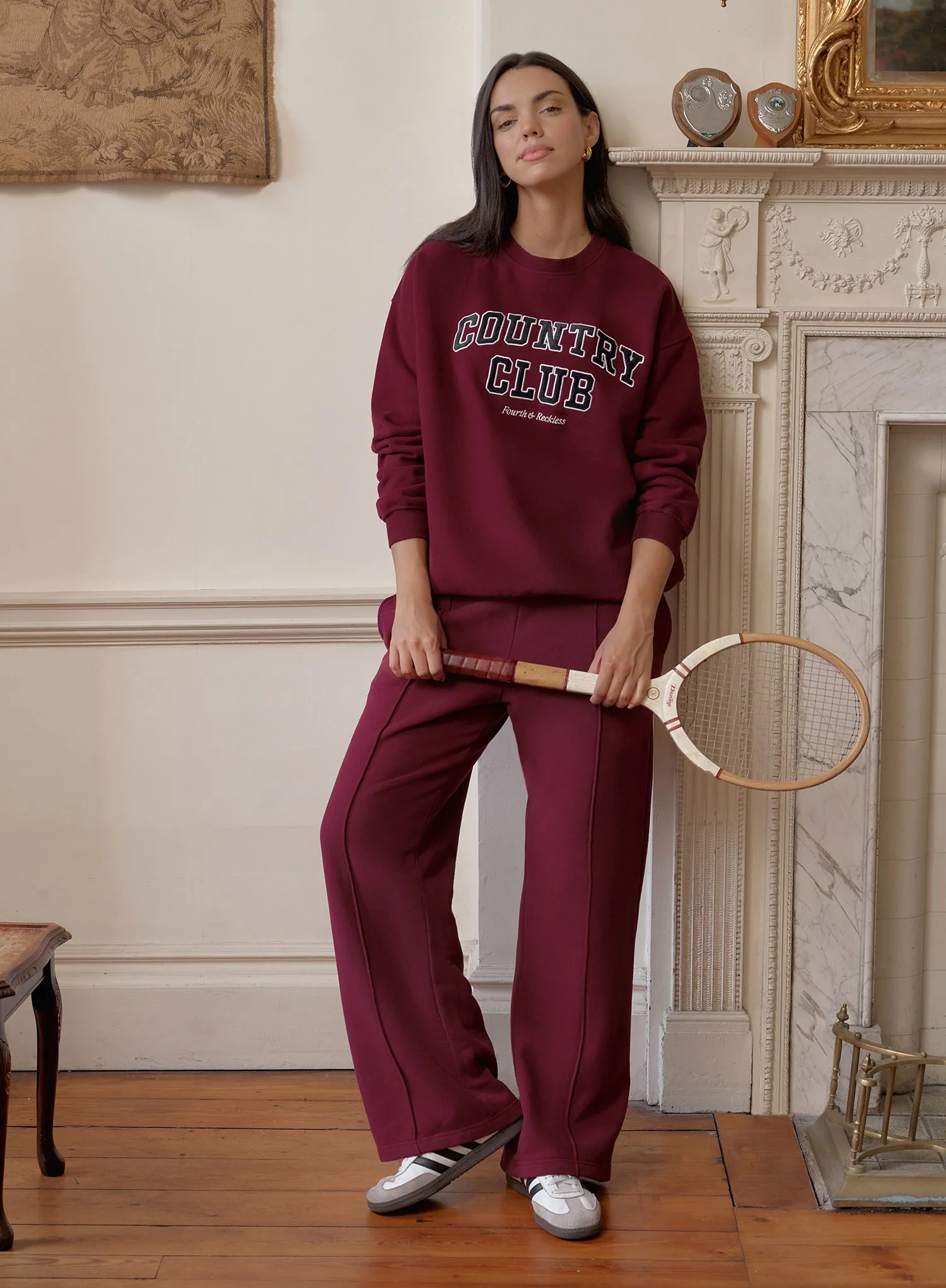 Burgundy Country Club Slogan Classic Longline Sweatshirt sold by 4th and Reckless