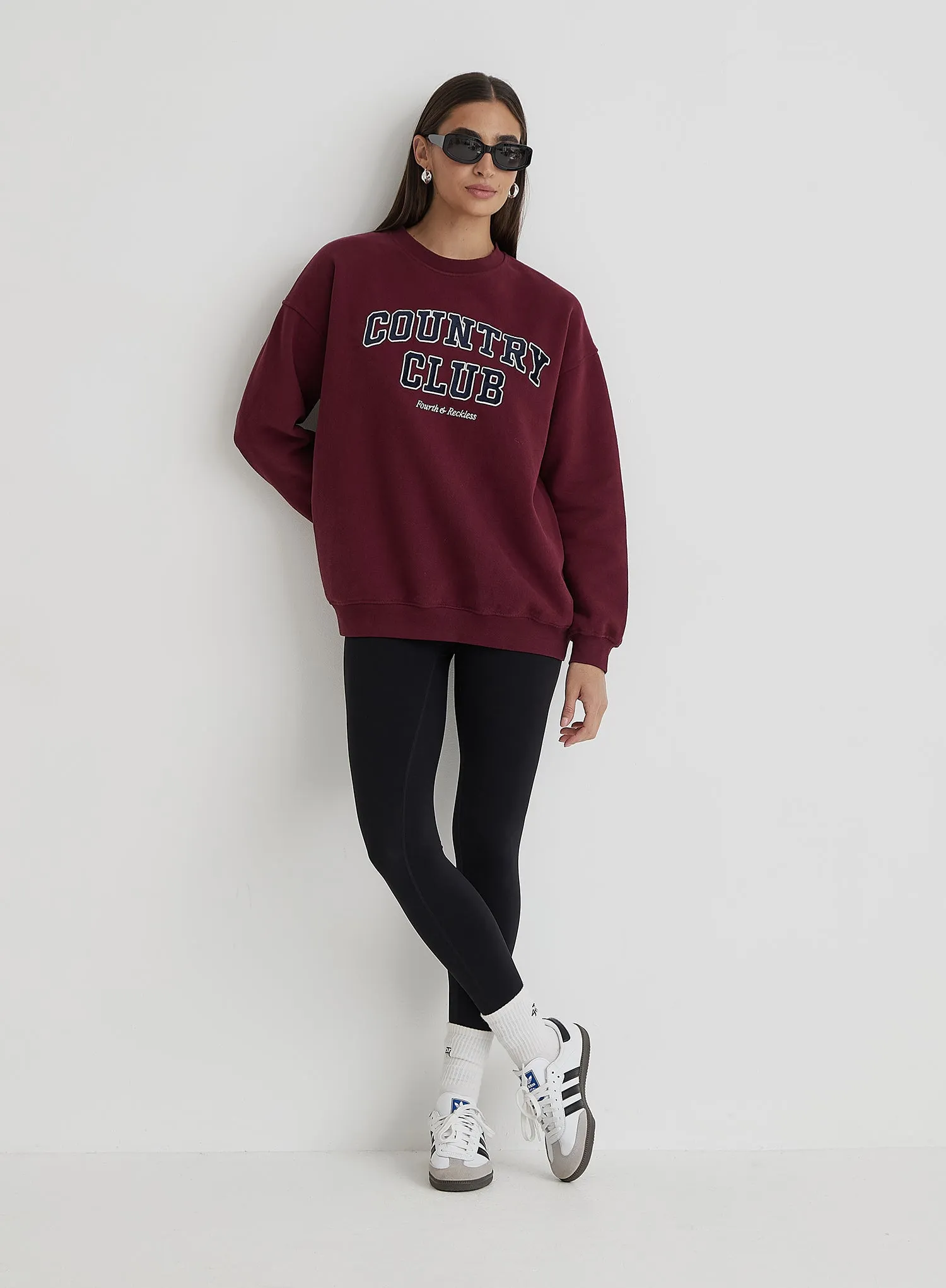 Burgundy Country Club Slogan Classic Longline Sweatshirt sold by 4th and Reckless product image thumbnail 5