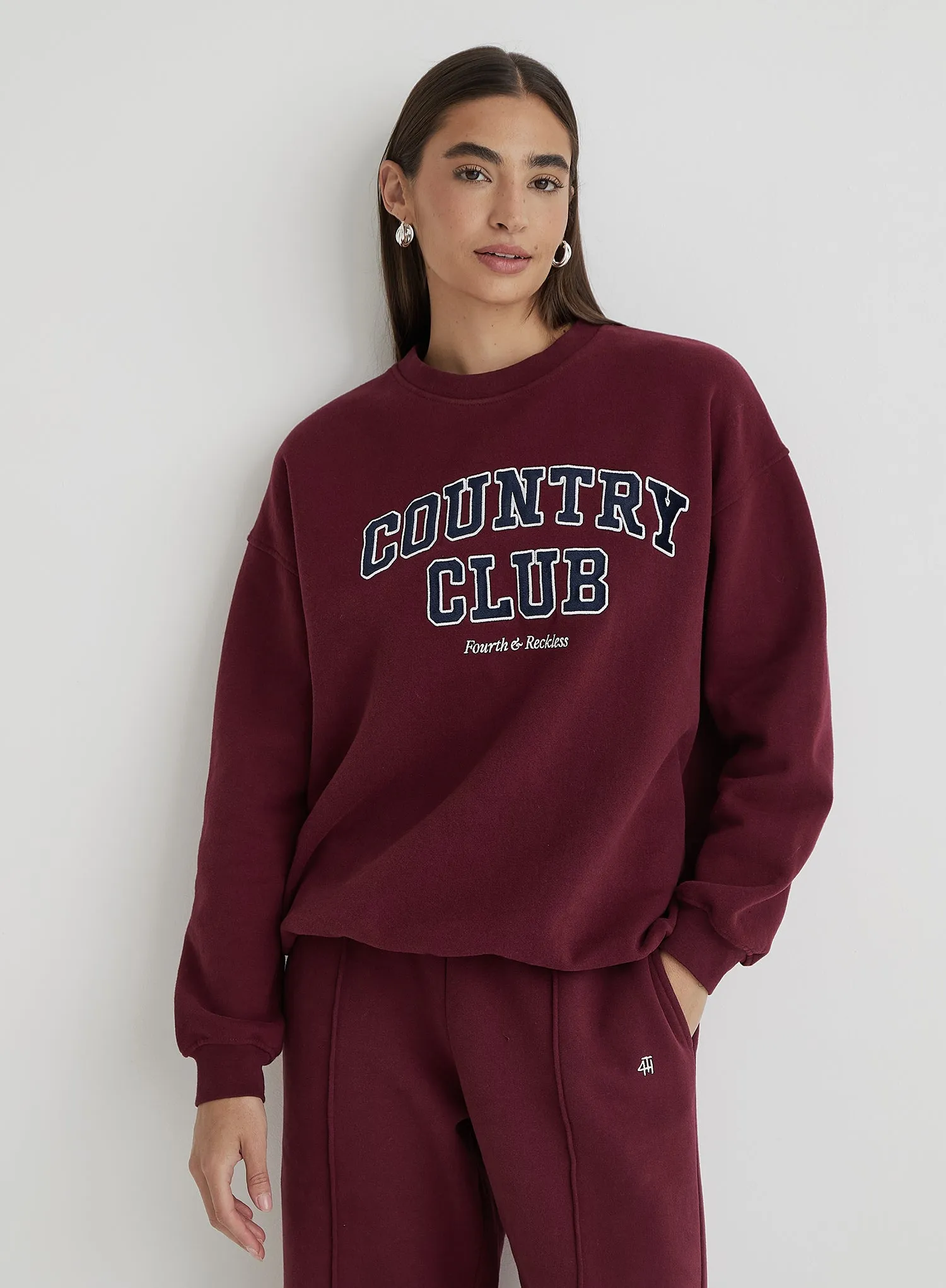 Burgundy Country Club Slogan Classic Longline Sweatshirt sold by 4th and Reckless product image thumbnail 2