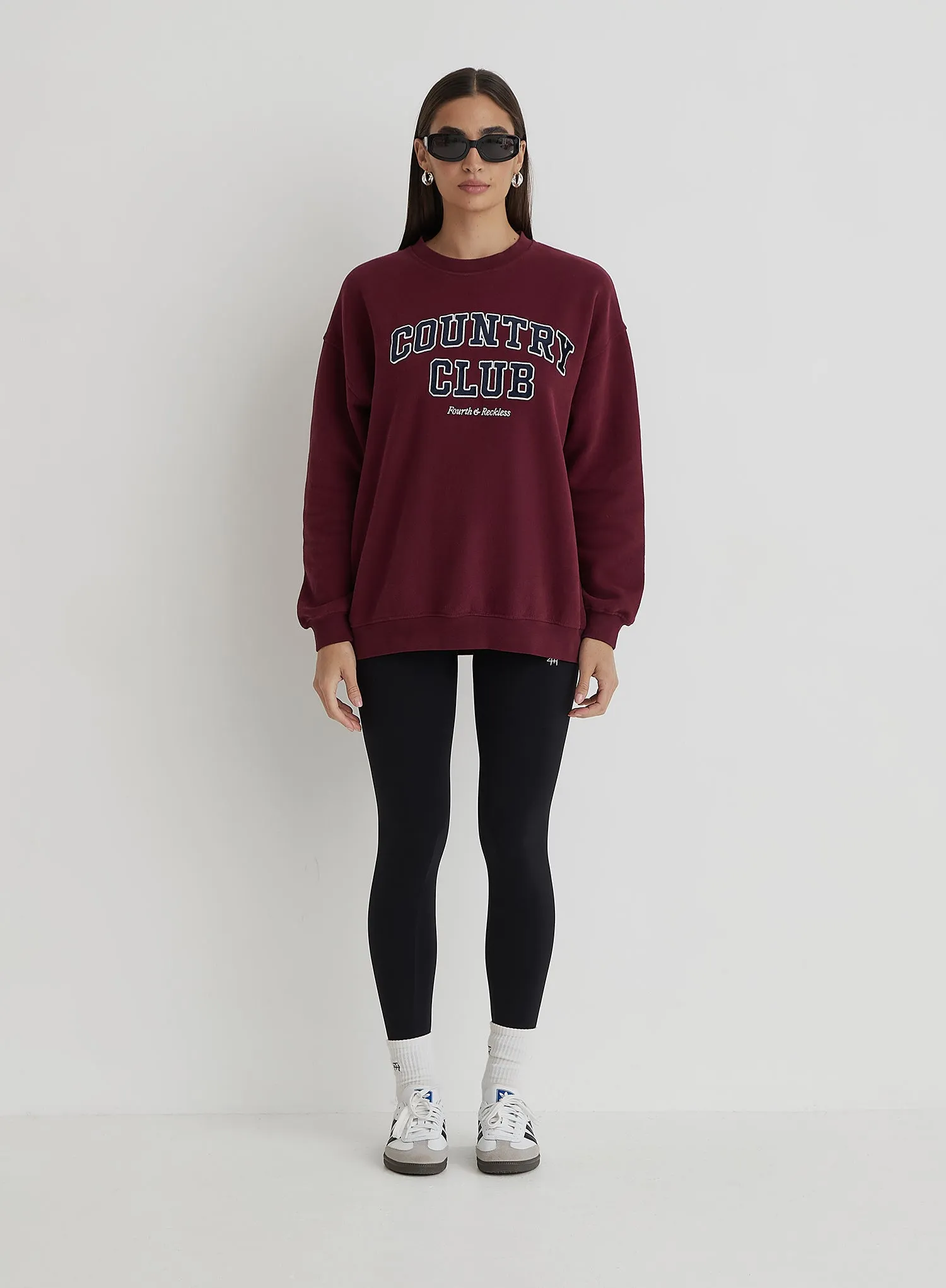 Burgundy Country Club Slogan Classic Longline Sweatshirt sold by 4th and Reckless product image thumbnail 3