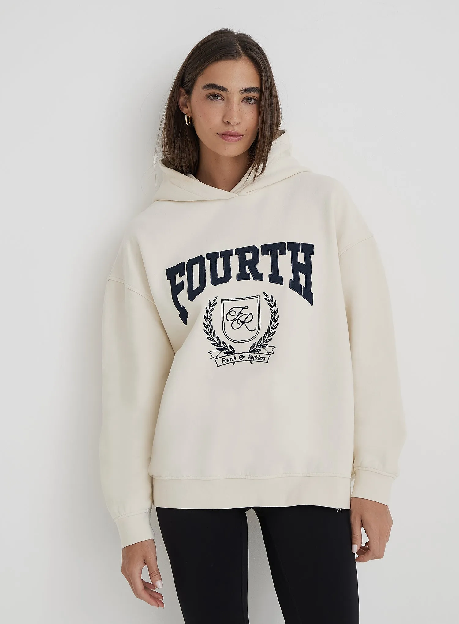 Cream Fourth Varsity Emblem Oversized Hoodie sold by 4th and Reckless product image thumbnail 5