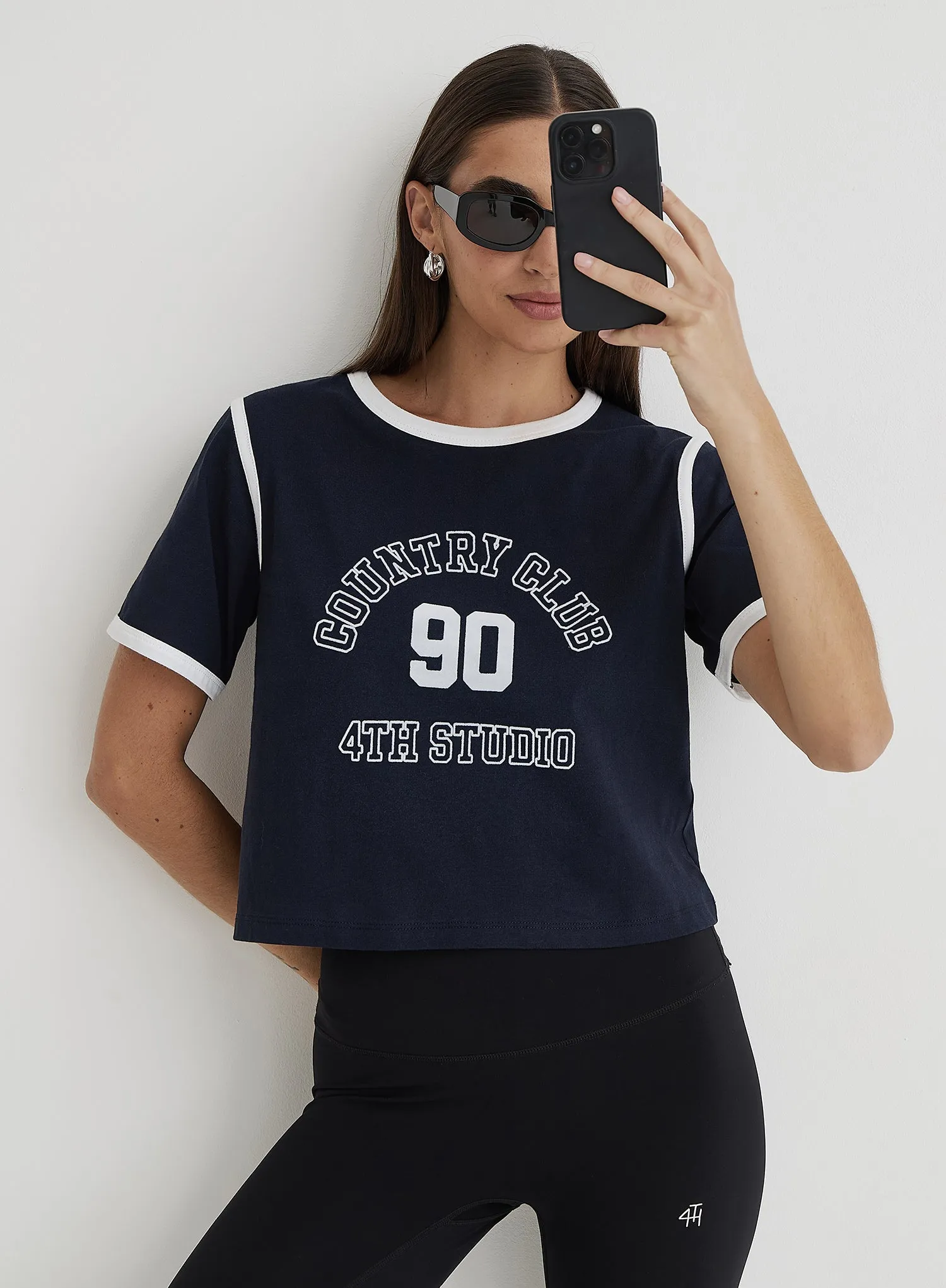 Navy Country Club Cropped T-Shirt- Raine sold by 4th and Reckless product image thumbnail 3
