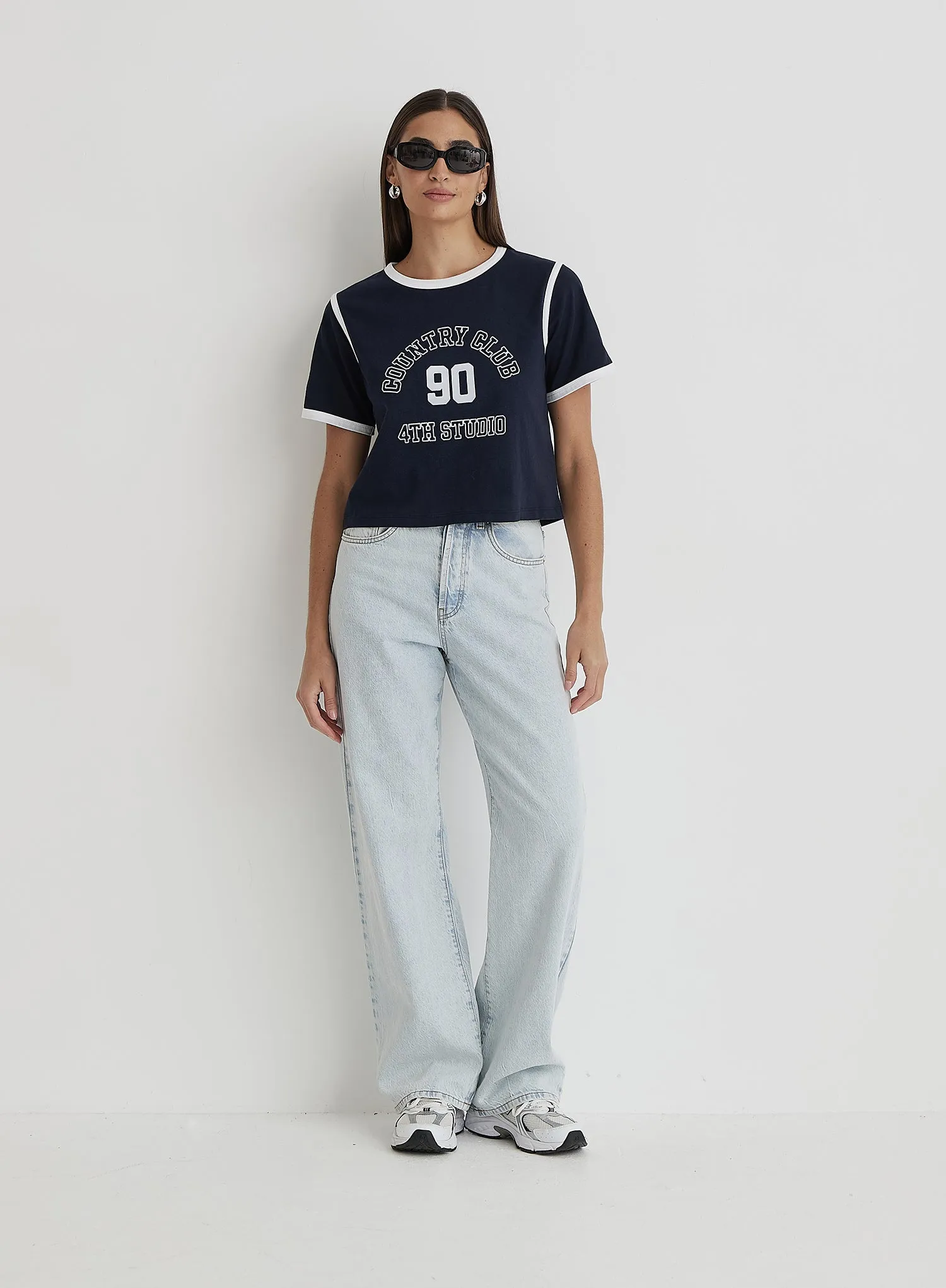 Navy Country Club Cropped T-Shirt- Raine sold by 4th and Reckless product image thumbnail 4