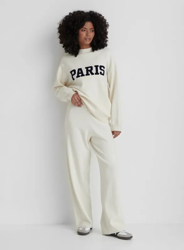 Cream Knitted Wide Leg Trouser- Cameron sold by 4th and Reckless