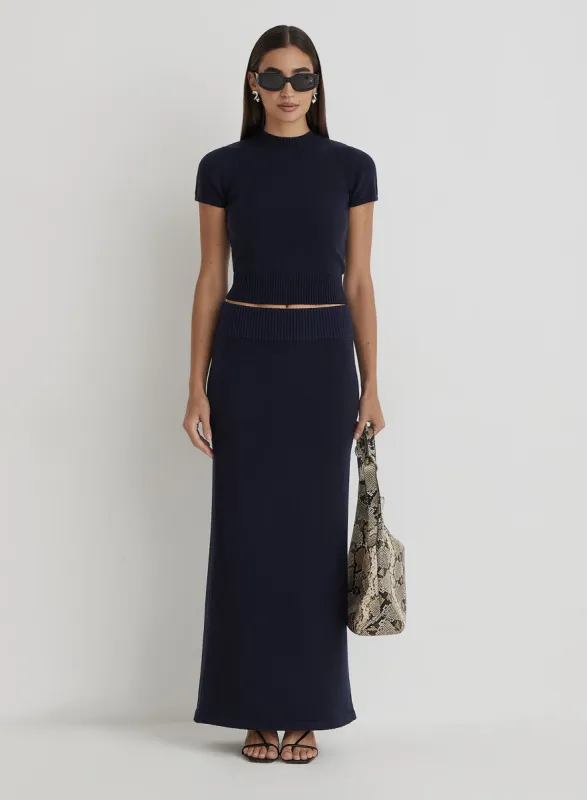 Navy Knitted Maxi Skirt- Sandi sold by 4th and Reckless