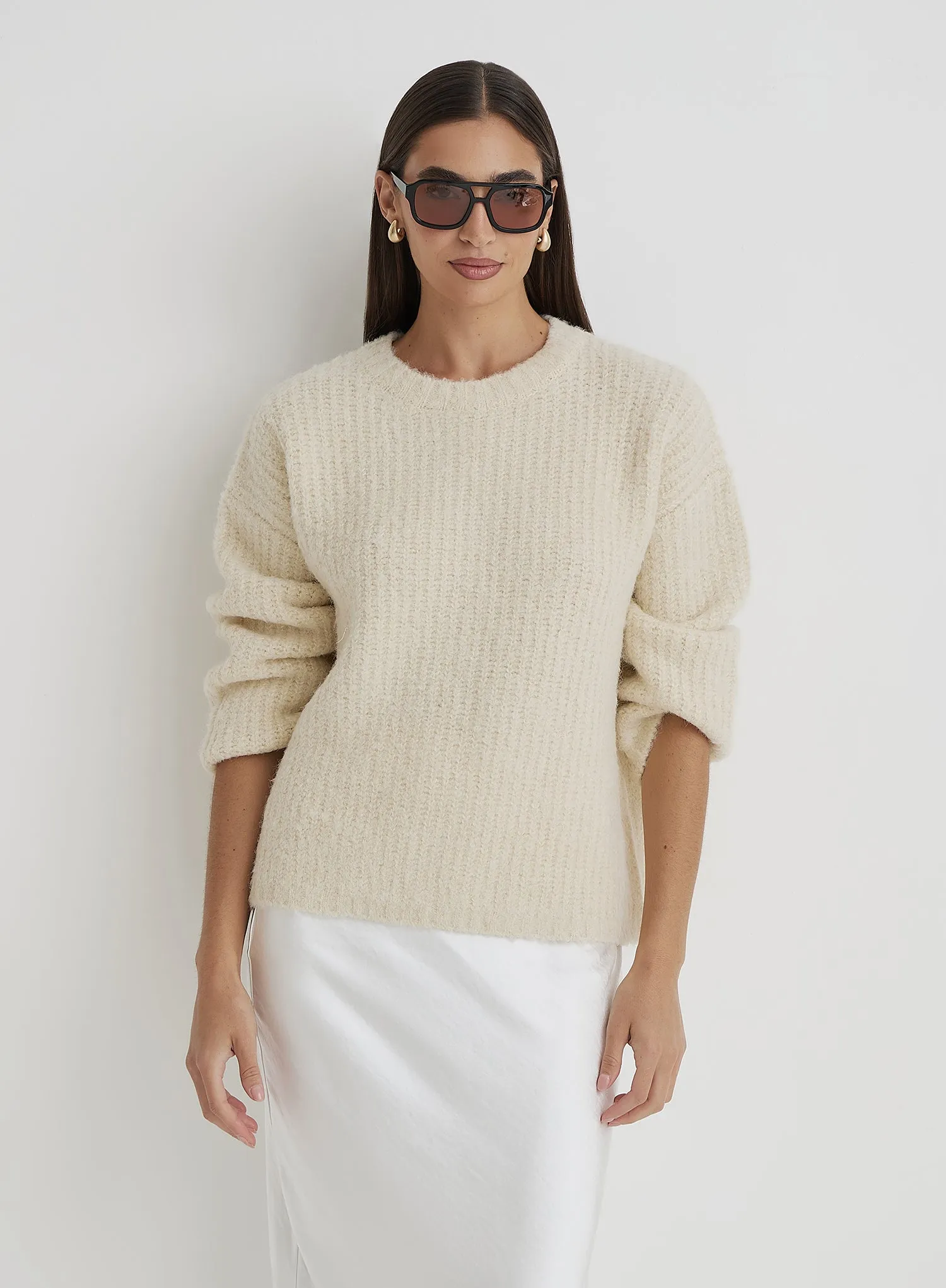 Cream Oversized Knitted Jumper- Abbie sold by 4th and Reckless