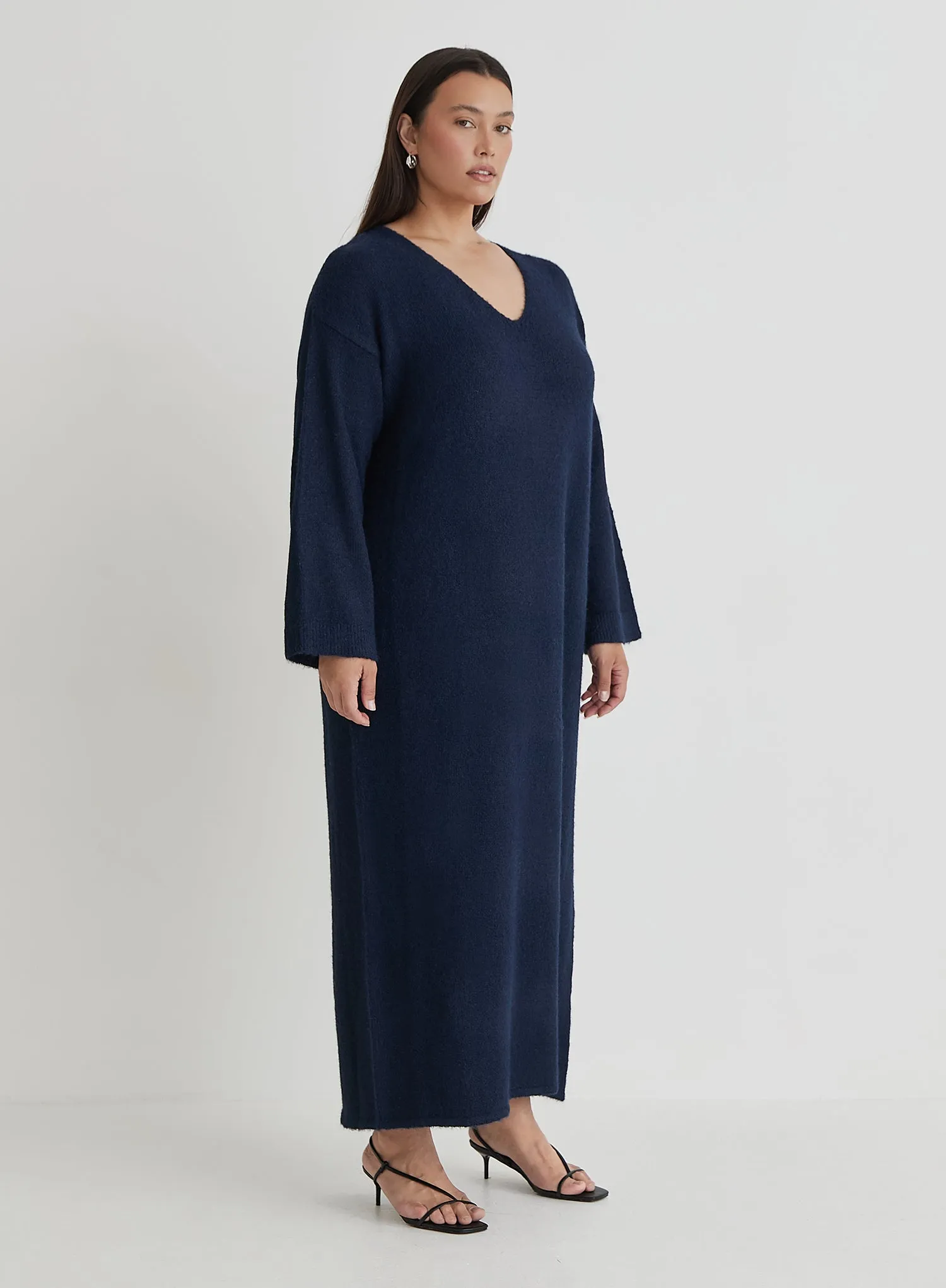 Navy Plus Size V Neck Knitted Maxi Dress- Dahlia sold by 4th and Reckless