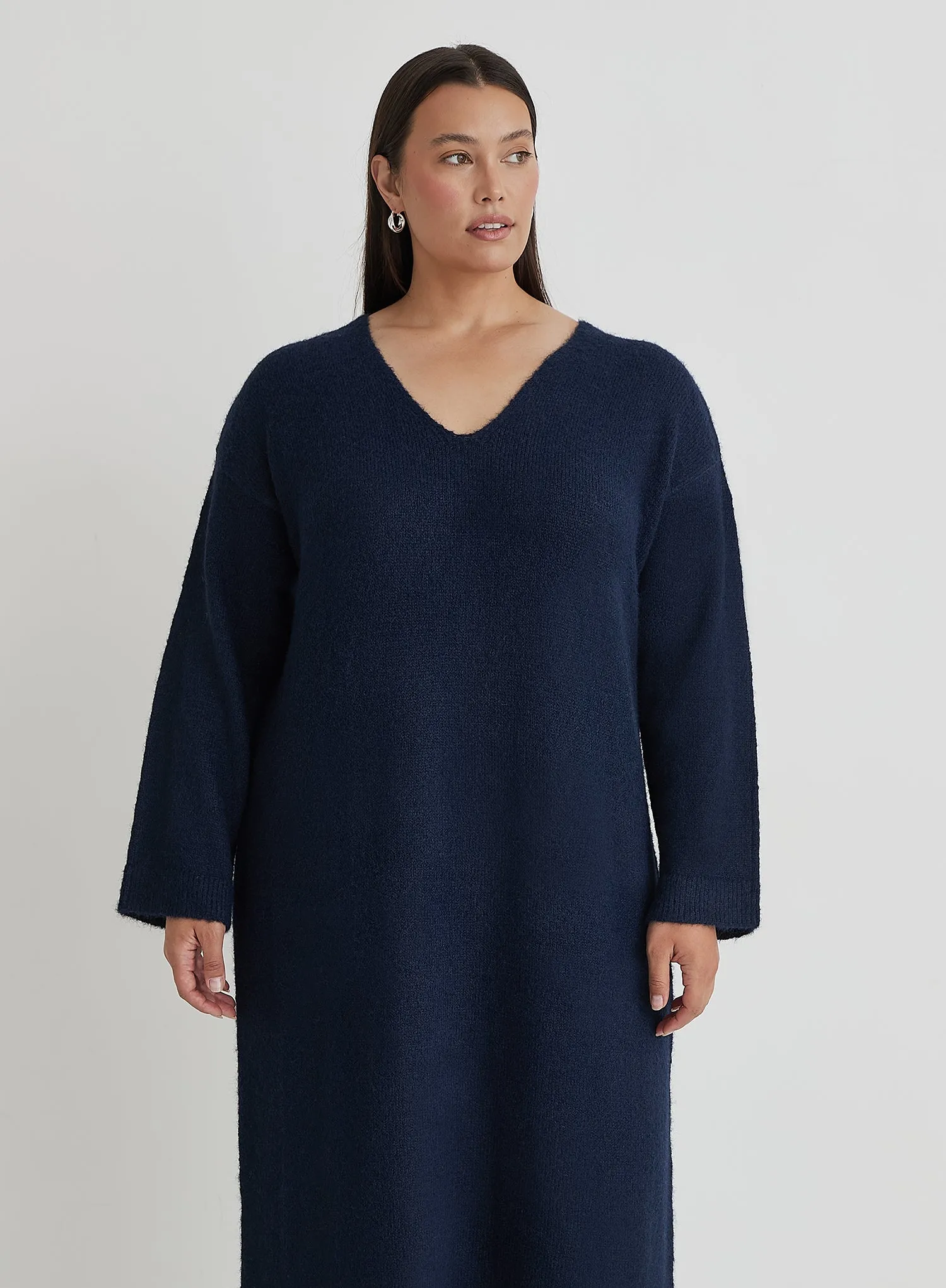 Navy Plus Size V Neck Knitted Maxi Dress- Dahlia sold by 4th and Reckless product image thumbnail 2