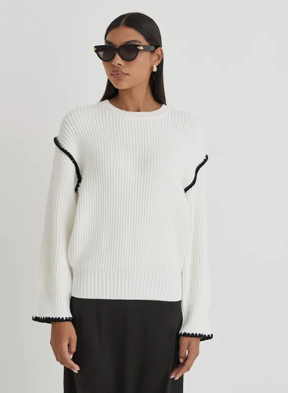 Cream Contrast Stitching Knit Jumper- Hollie sold by 4th and Reckless