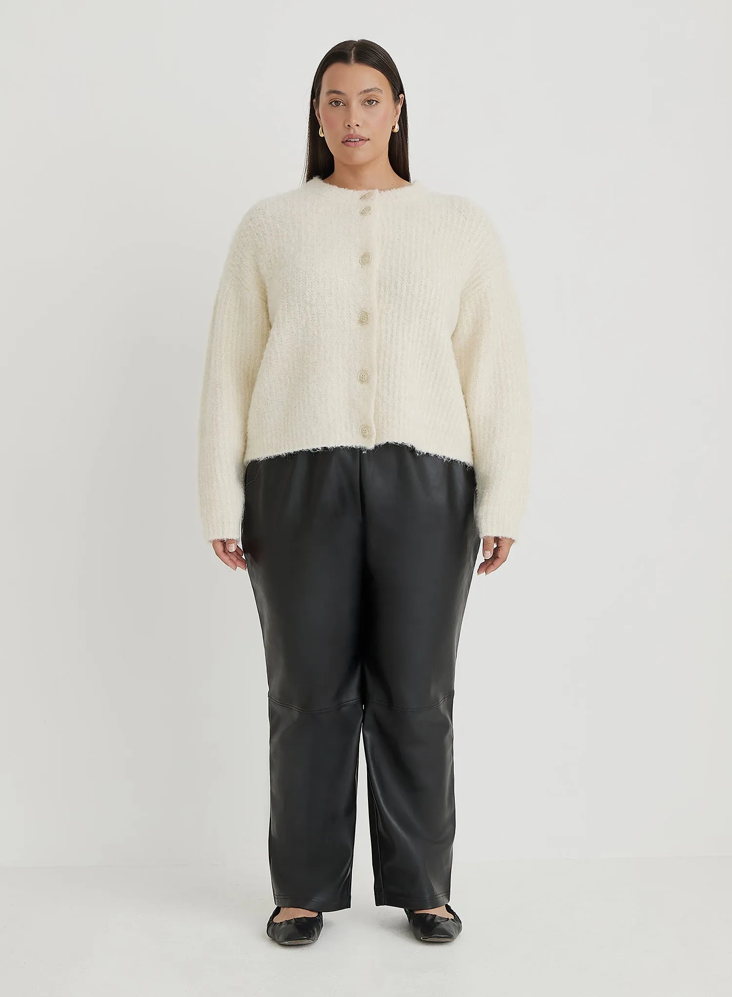 Cream Plus Size Fluffy Knit Crew Neck Cardigan- Kinsley sold by 4th and Reckless product image thumbnail 4