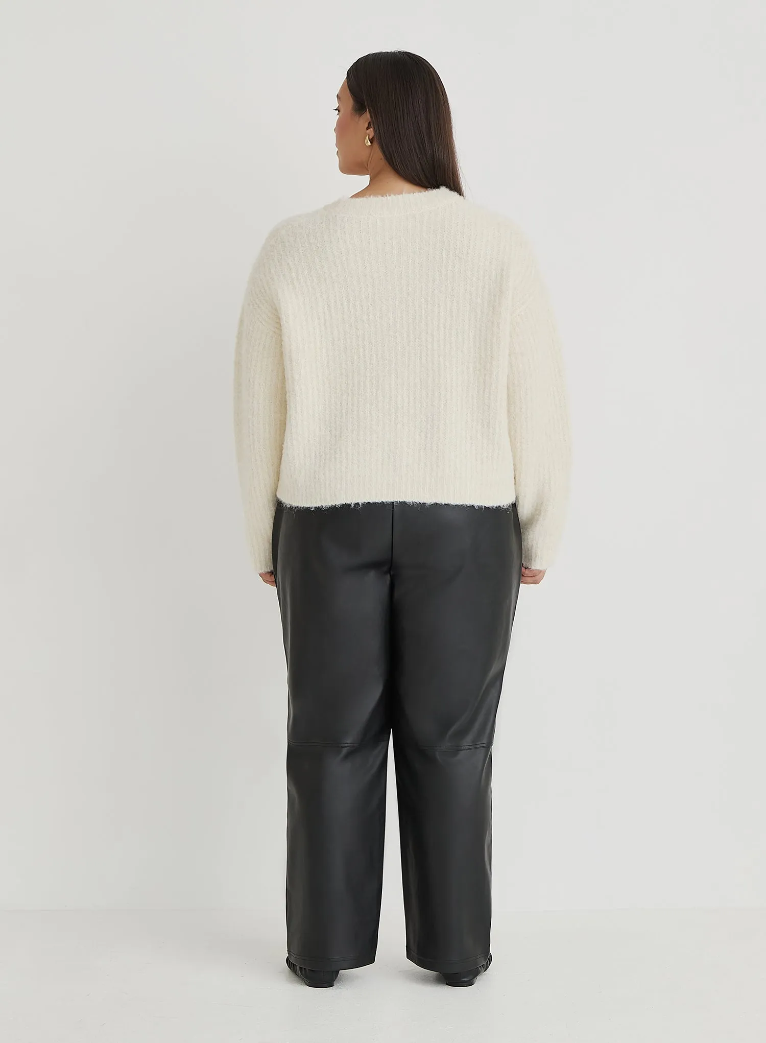 Cream Plus Size Fluffy Knit Crew Neck Cardigan- Kinsley sold by 4th and Reckless product image thumbnail 5