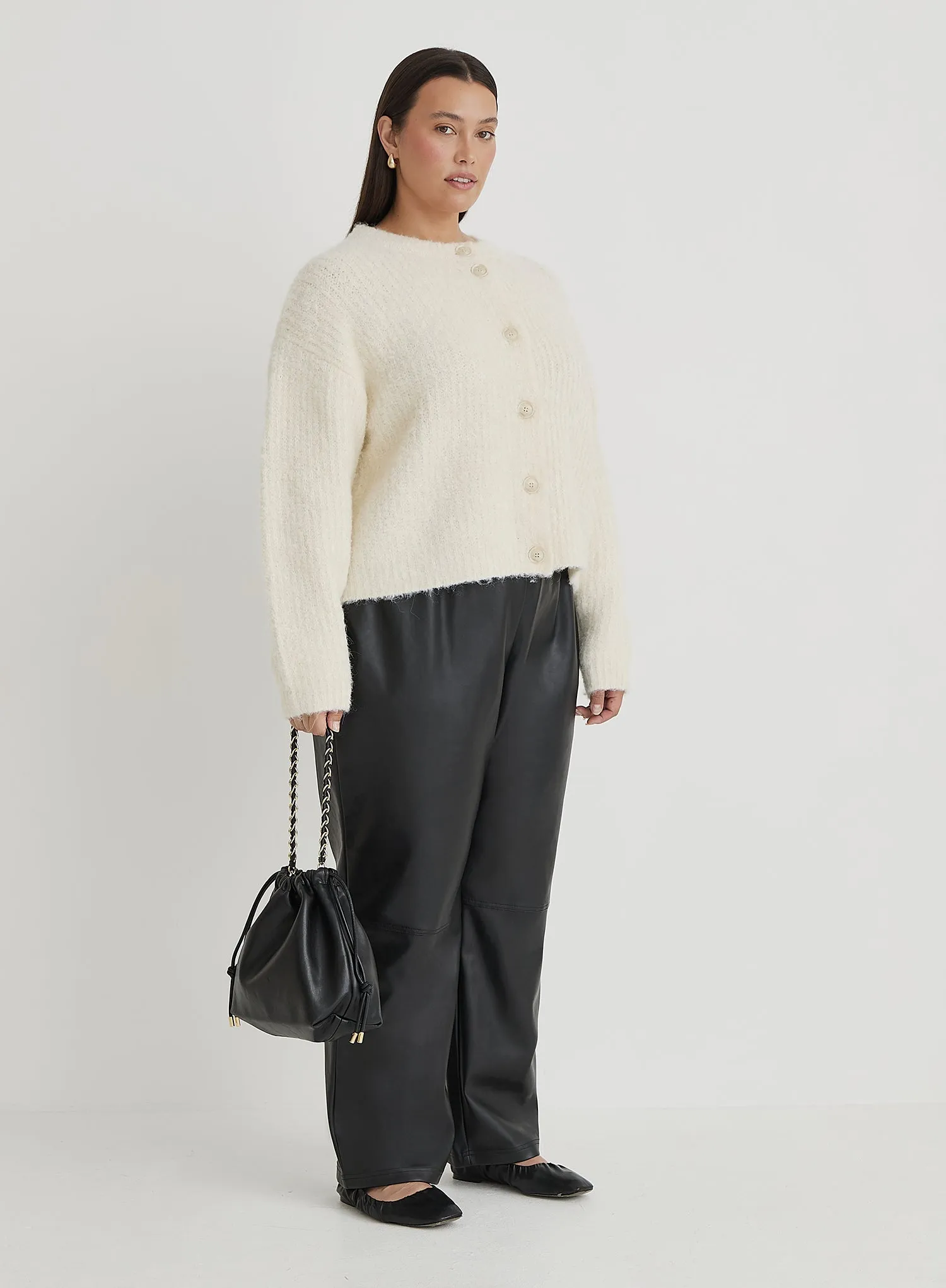 Cream Plus Size Fluffy Knit Crew Neck Cardigan- Kinsley sold by 4th and Reckless product image thumbnail 2