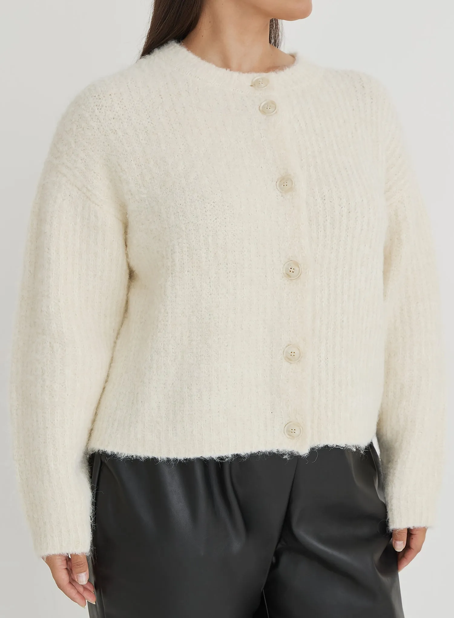 Cream Plus Size Fluffy Knit Crew Neck Cardigan- Kinsley sold by 4th and Reckless product image thumbnail 3