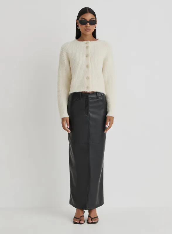 Cream Fluffy Knit Crew Neck Cardigan- Kinsley sold by 4th and Reckless