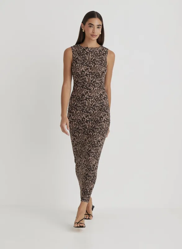 Leopard Print Mesh Maxi Dress- Derry sold by 4th and Reckless