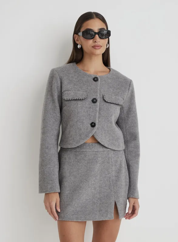 Grey Wool Contrast Pocket Cropped Jacket sold by 4th and Reckless