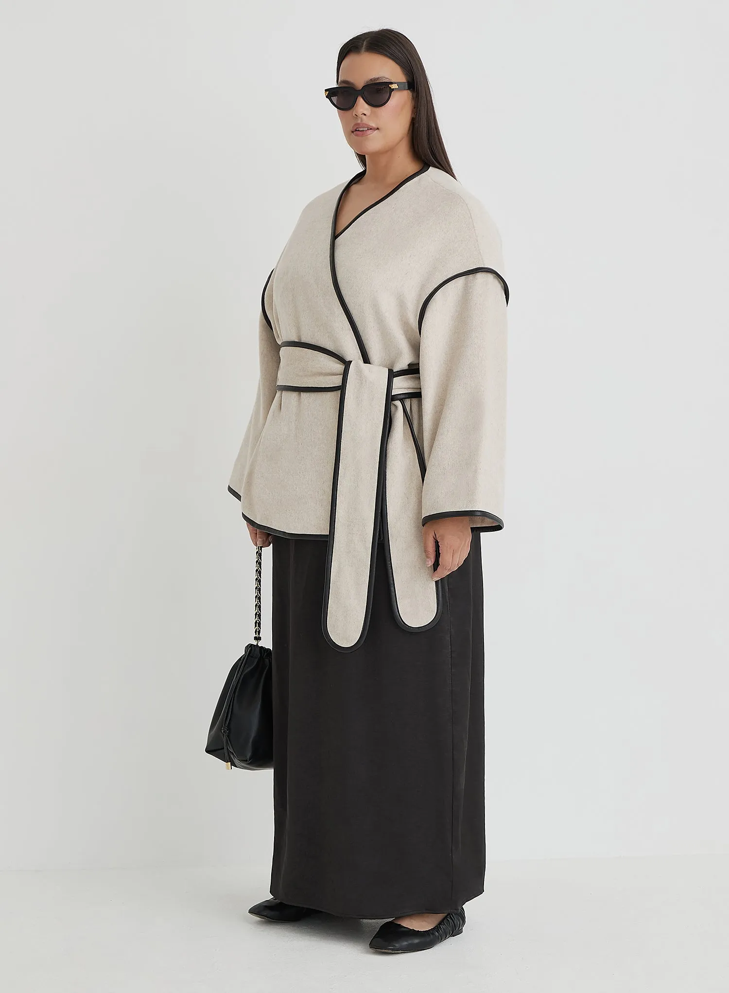 Cream Plus Size Wool Tie Waist Shacket- Hariette sold by 4th and Reckless product image thumbnail 5