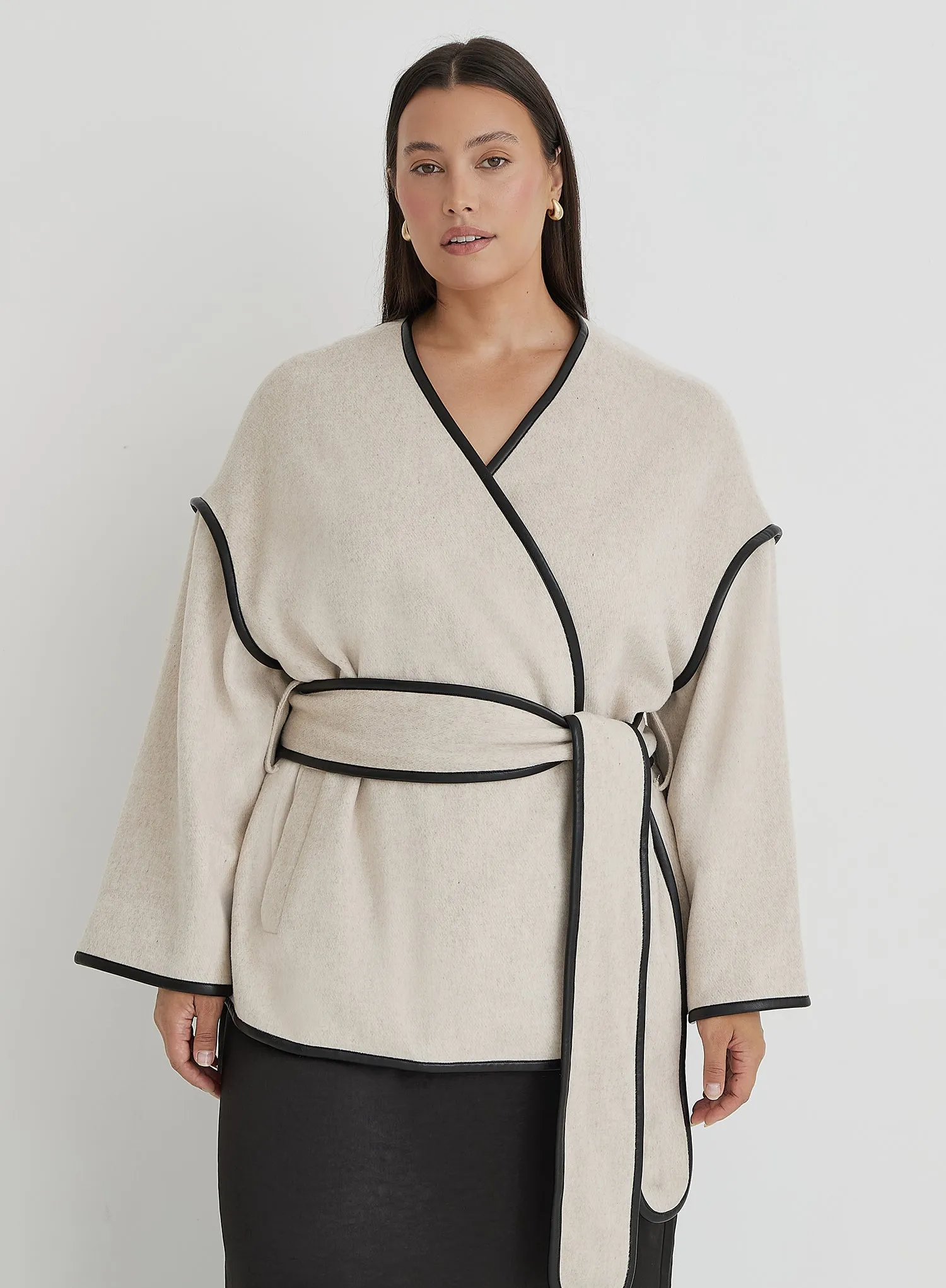 Cream Plus Size Wool Tie Waist Shacket- Hariette sold by 4th and Reckless