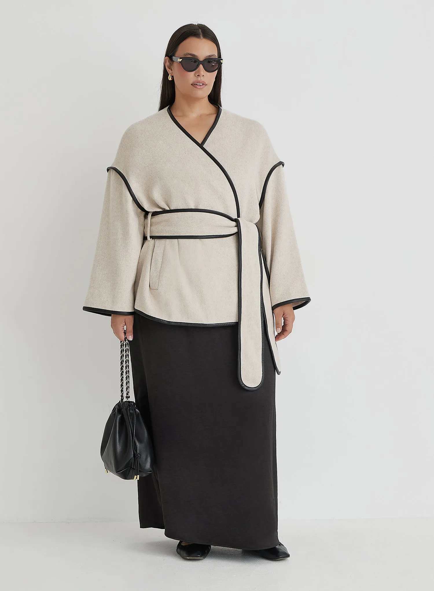 Cream Plus Size Wool Tie Waist Shacket- Hariette sold by 4th and Reckless product image thumbnail 2