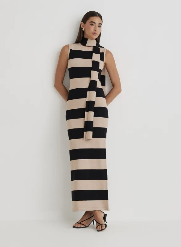 Striped Knitted Maxi Dress With Scarf sold by 4th and Reckless