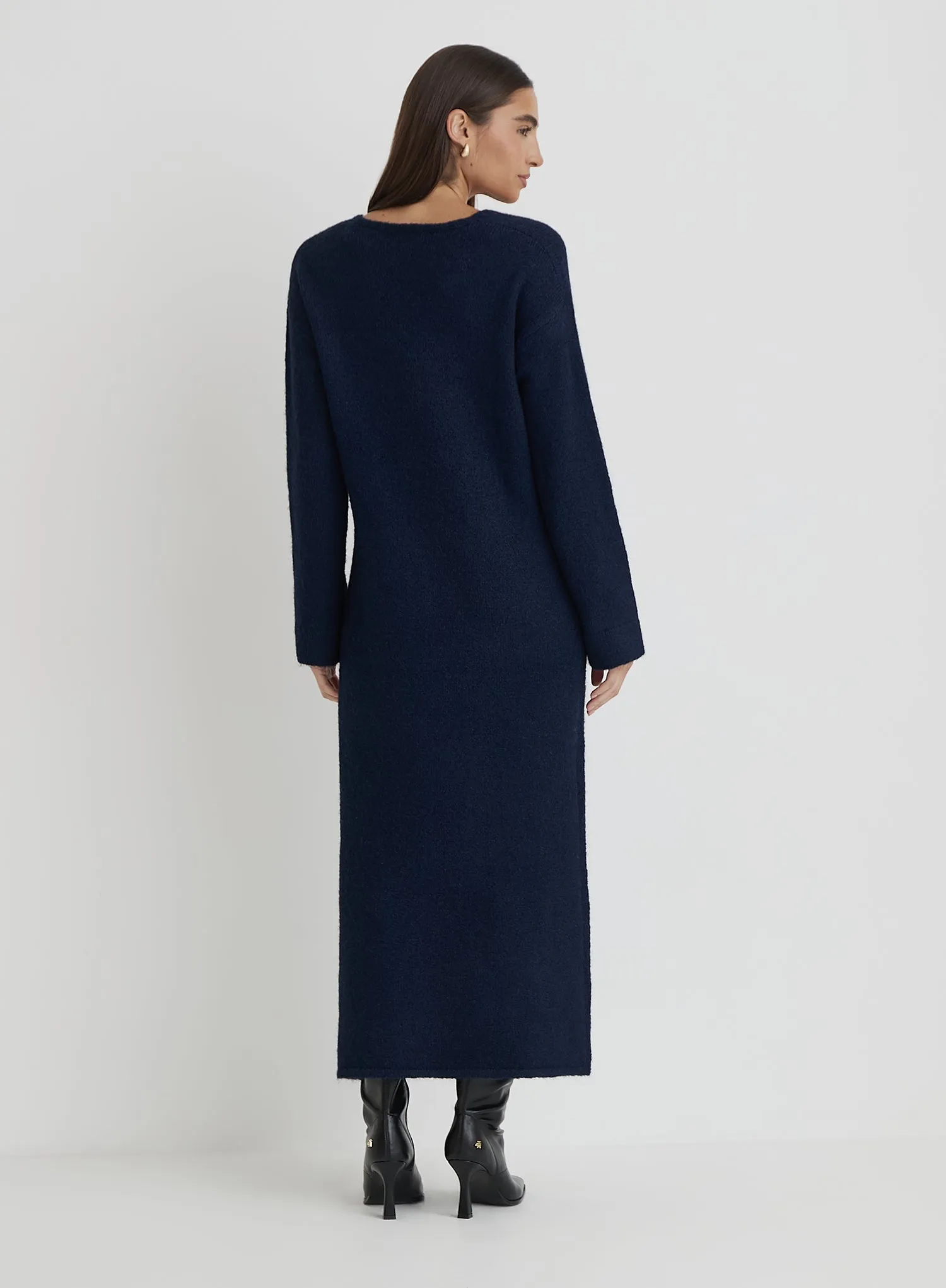 Navy V Neck Knitted Maxi Dress sold by 4th and Reckless product image thumbnail 4