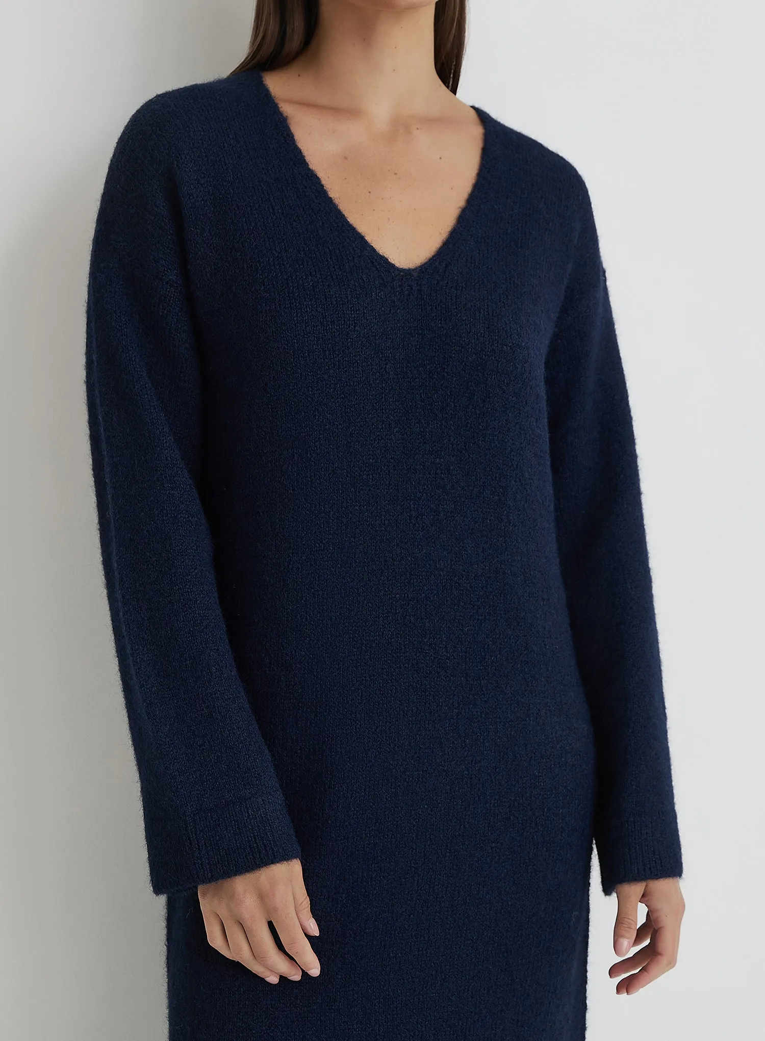 Navy V Neck Knitted Maxi Dress sold by 4th and Reckless product image thumbnail 3