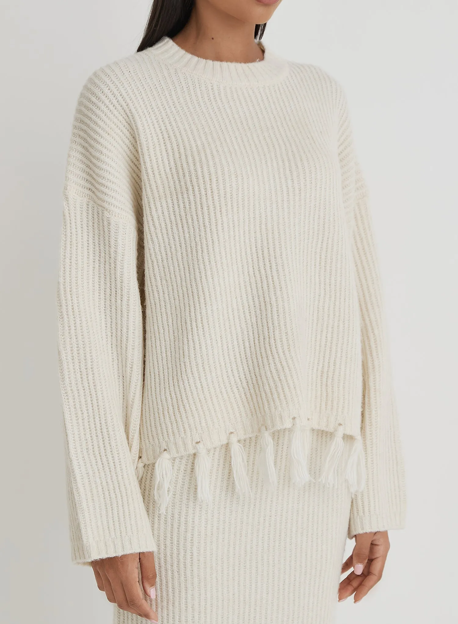 Cream Oversized Tassle Trim Jumper- Fallon sold by 4th and Reckless product image thumbnail 4
