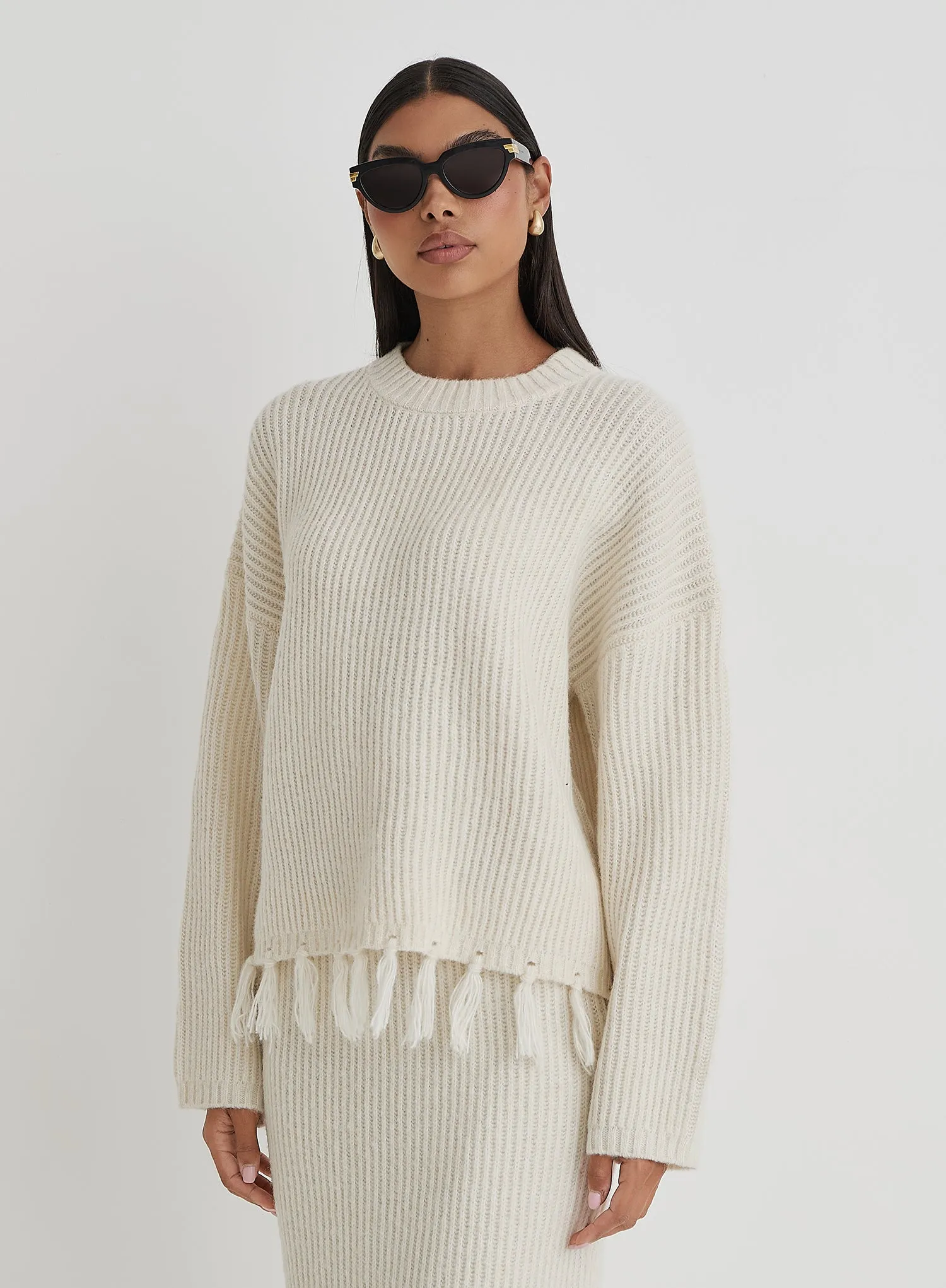 Cream Oversized Tassle Trim Jumper- Fallon sold by 4th and Reckless product image thumbnail 2