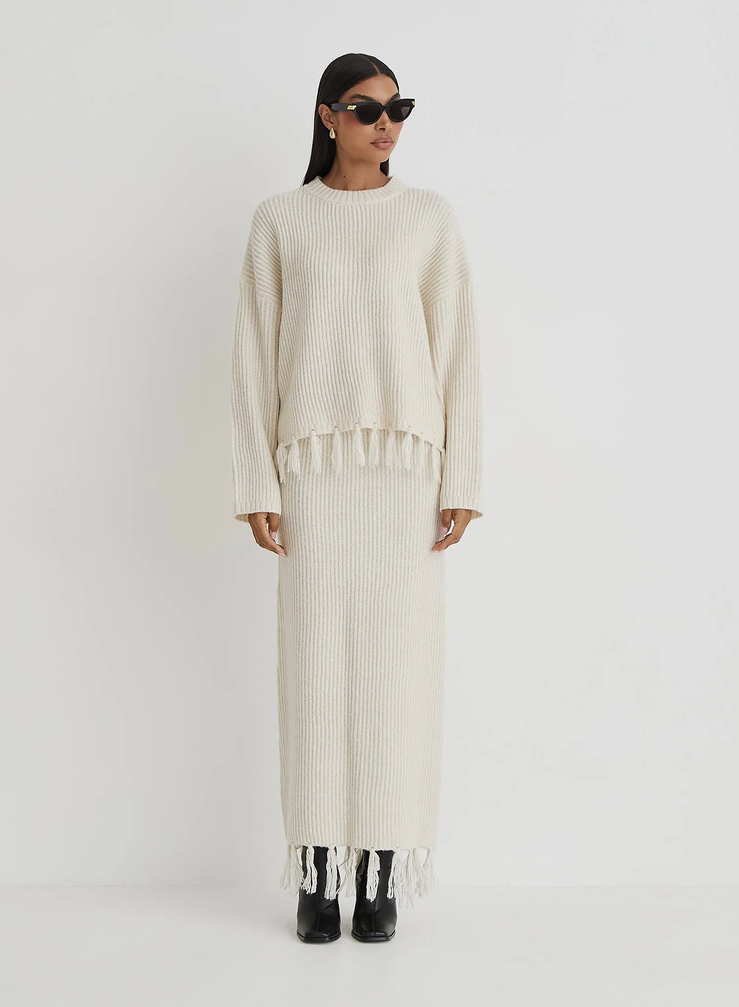 Cream Oversized Tassle Trim Jumper- Fallon sold by 4th and Reckless