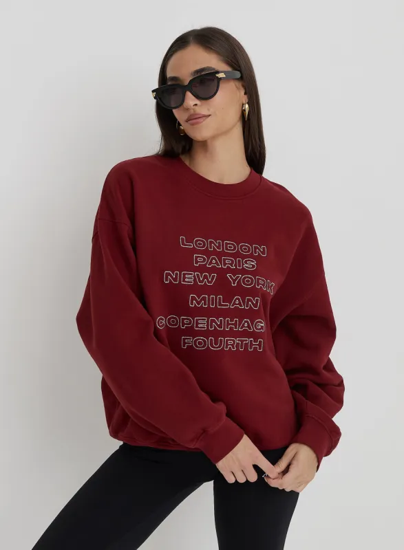 Burgundy Fashion Week Motif Oversized Sweatshirt- Elle made by 4th and Reckless