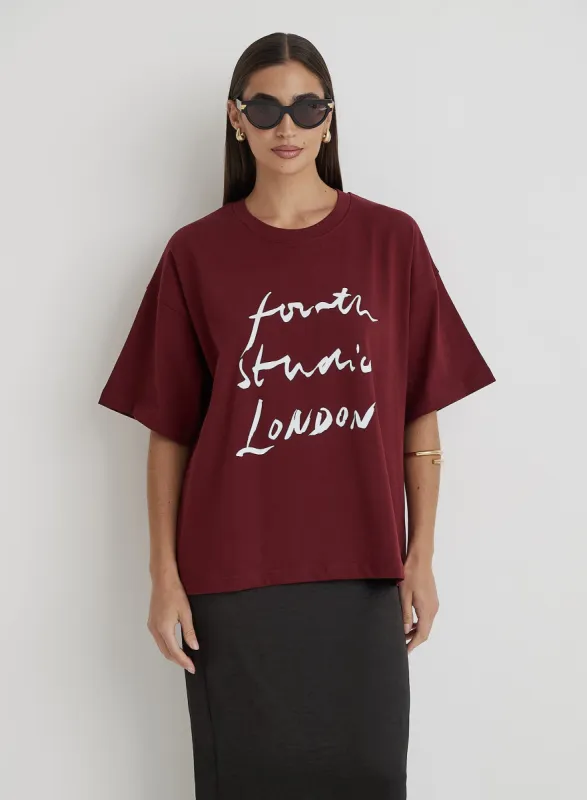 Burgundy Fourth Studio Slogan T-Shirt- Heidi made by 4th and Reckless