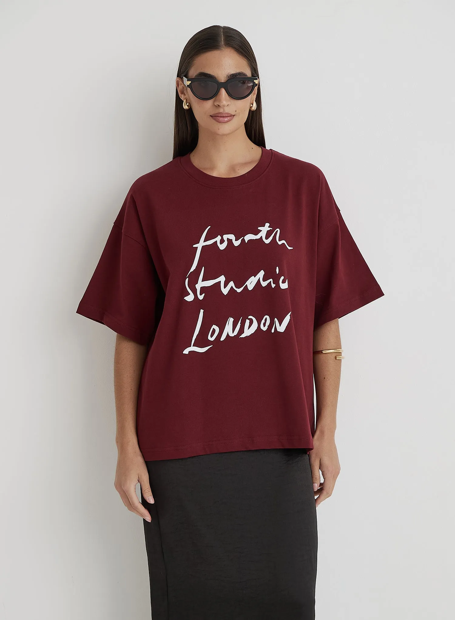 Burgundy Fourth Studio Slogan T-Shirt- Heidi sold by 4th and Reckless