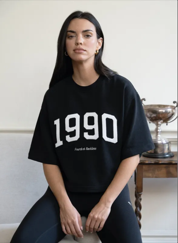 Black Oversized 1990 Graphic Boxy Sweat Top- Benley sold by 4th and Reckless