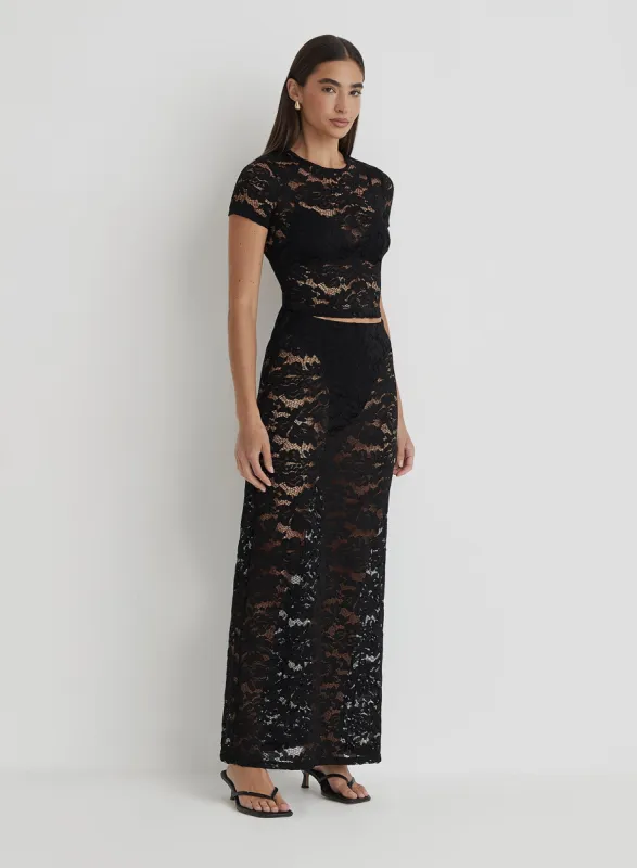 Black Lace Maxi Skirt made by 4th and Reckless