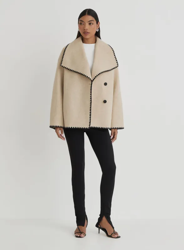 Beige Contrast Stitch Oversized Jacket - Darin sold by 4th and Reckless