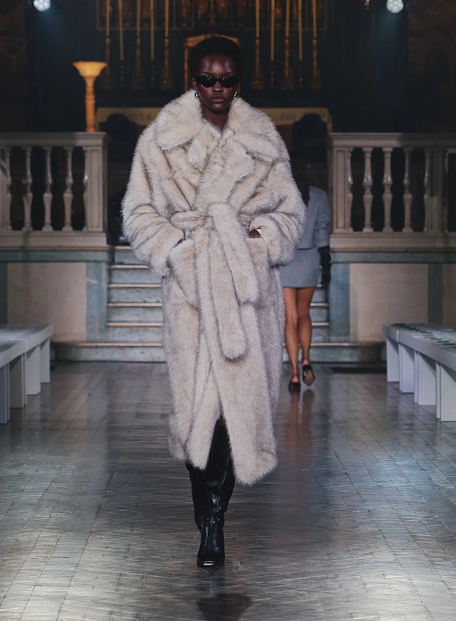 Beige Faux Fur Oversized Tie Waist Maxi Coat sold by 4th and Reckless product image thumbnail 2