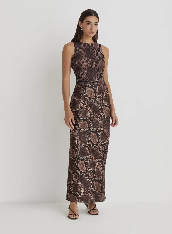 Snakeskin Satin Maxi Skirt- Novah sold by 4th and Reckless