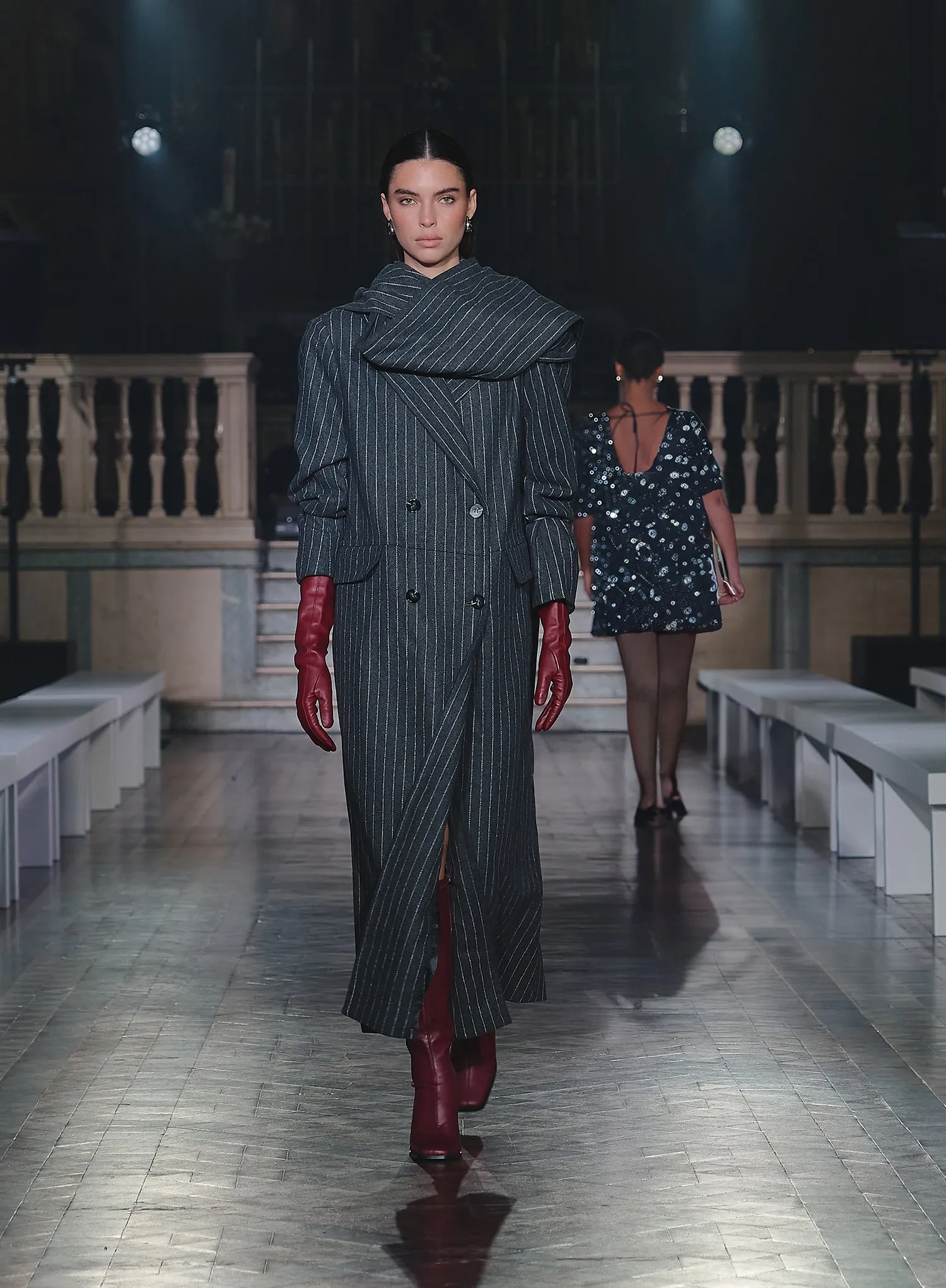 Grey Pinstripe Tailored Oversized Maxi Coat With Scarf sold by 4th and Reckless product image thumbnail 2