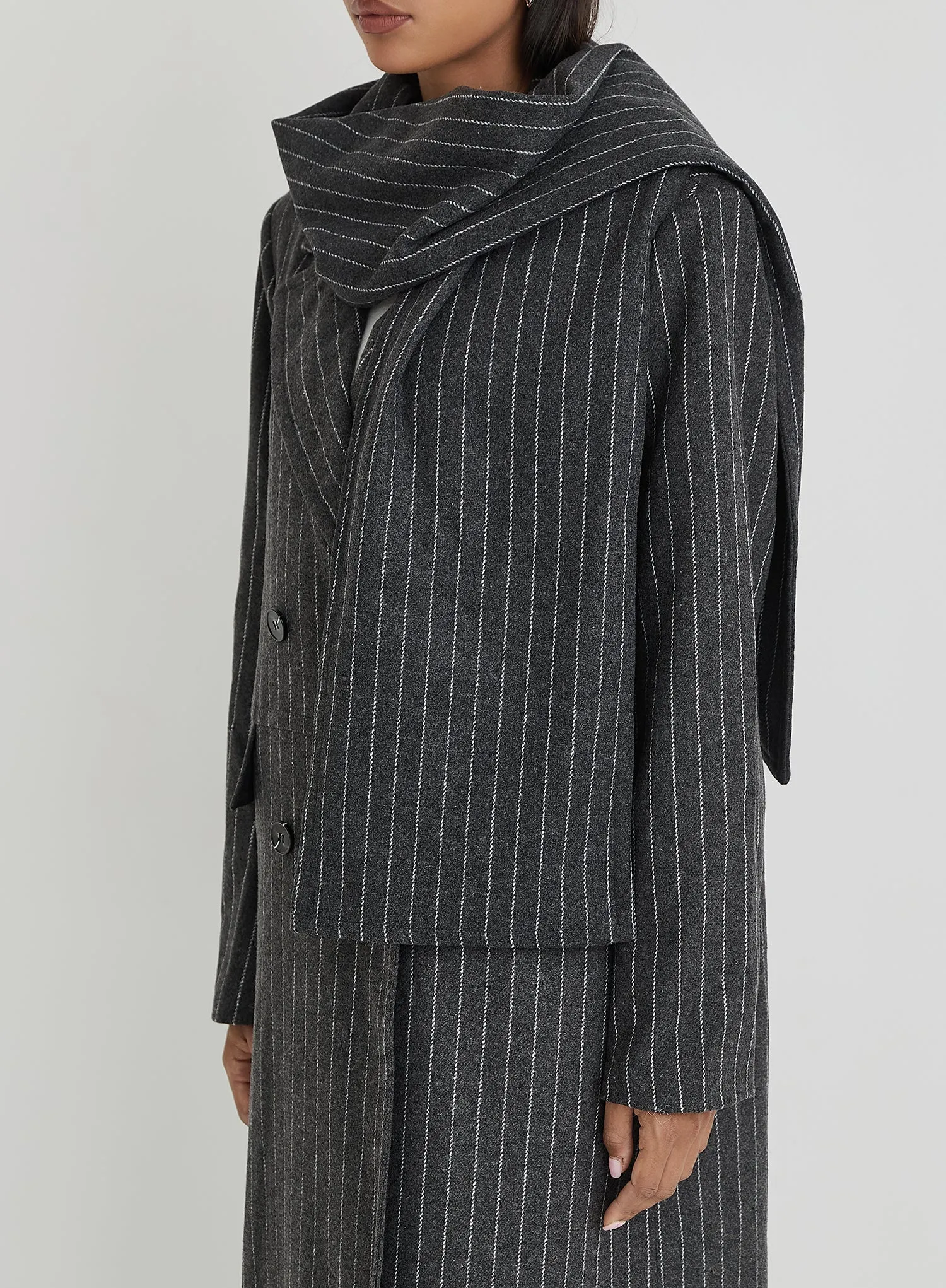Grey Pinstripe Tailored Oversized Maxi Coat With Scarf sold by 4th and Reckless product image thumbnail 5