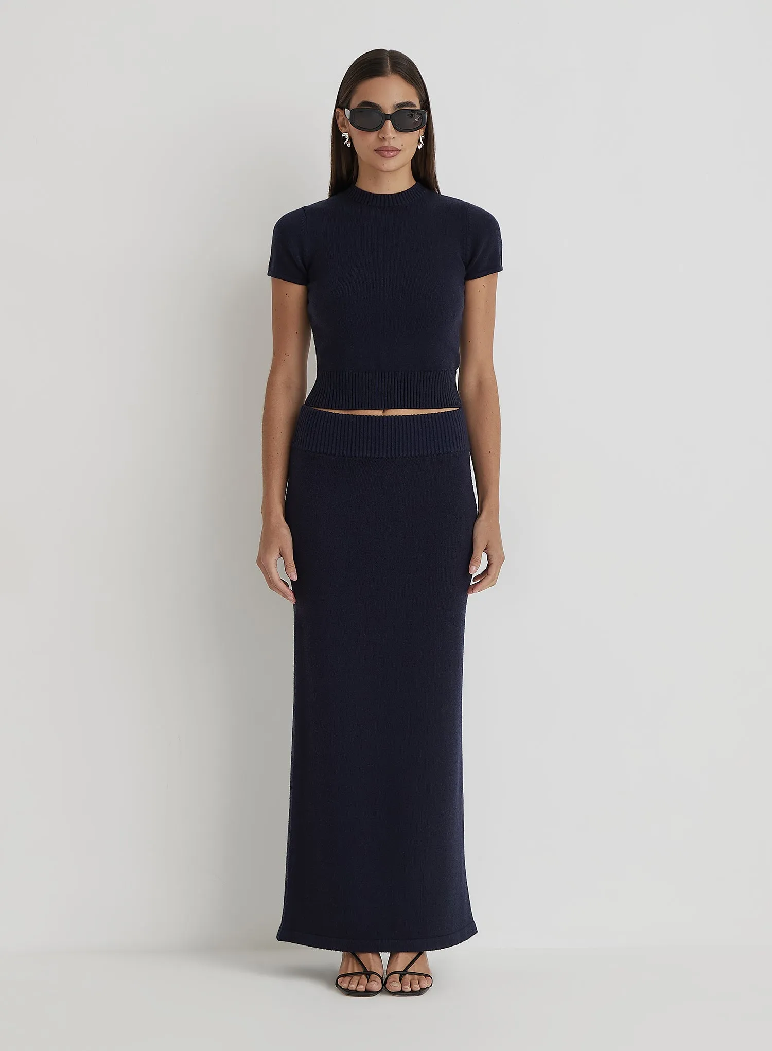 Navy Knitted Short Sleeve Top sold by 4th and Reckless product image thumbnail 3