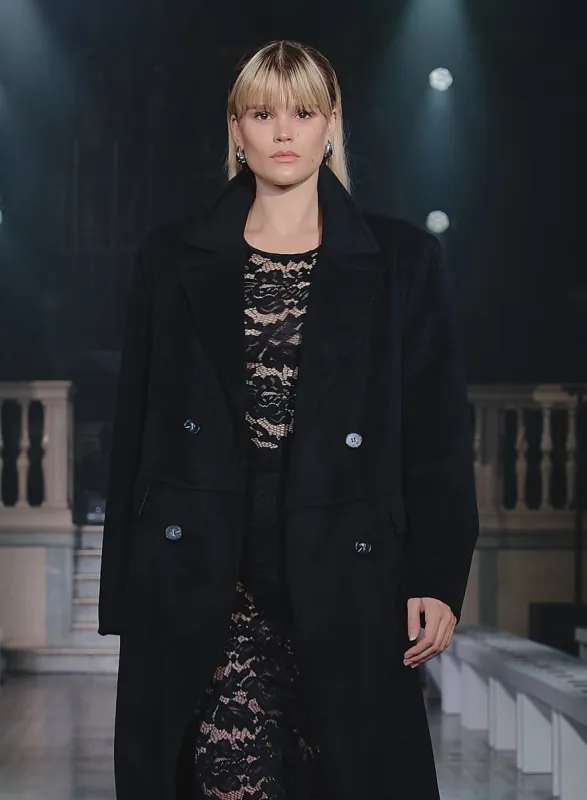 Black Tailored Oversized Maxi Coat With Scarf- Melia sold by 4th and Reckless