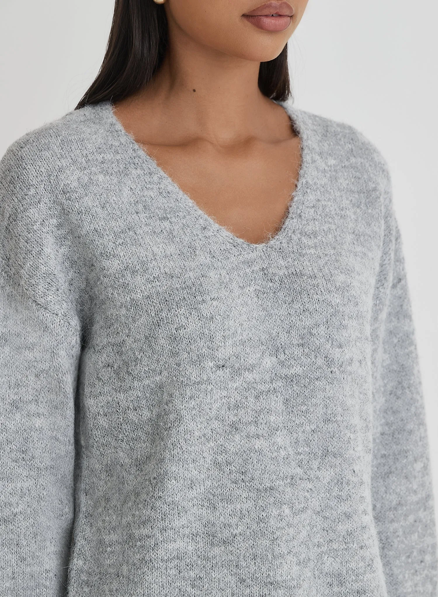 Grey V Neck Knitted Jumper sold by 4th and Reckless product image thumbnail 3