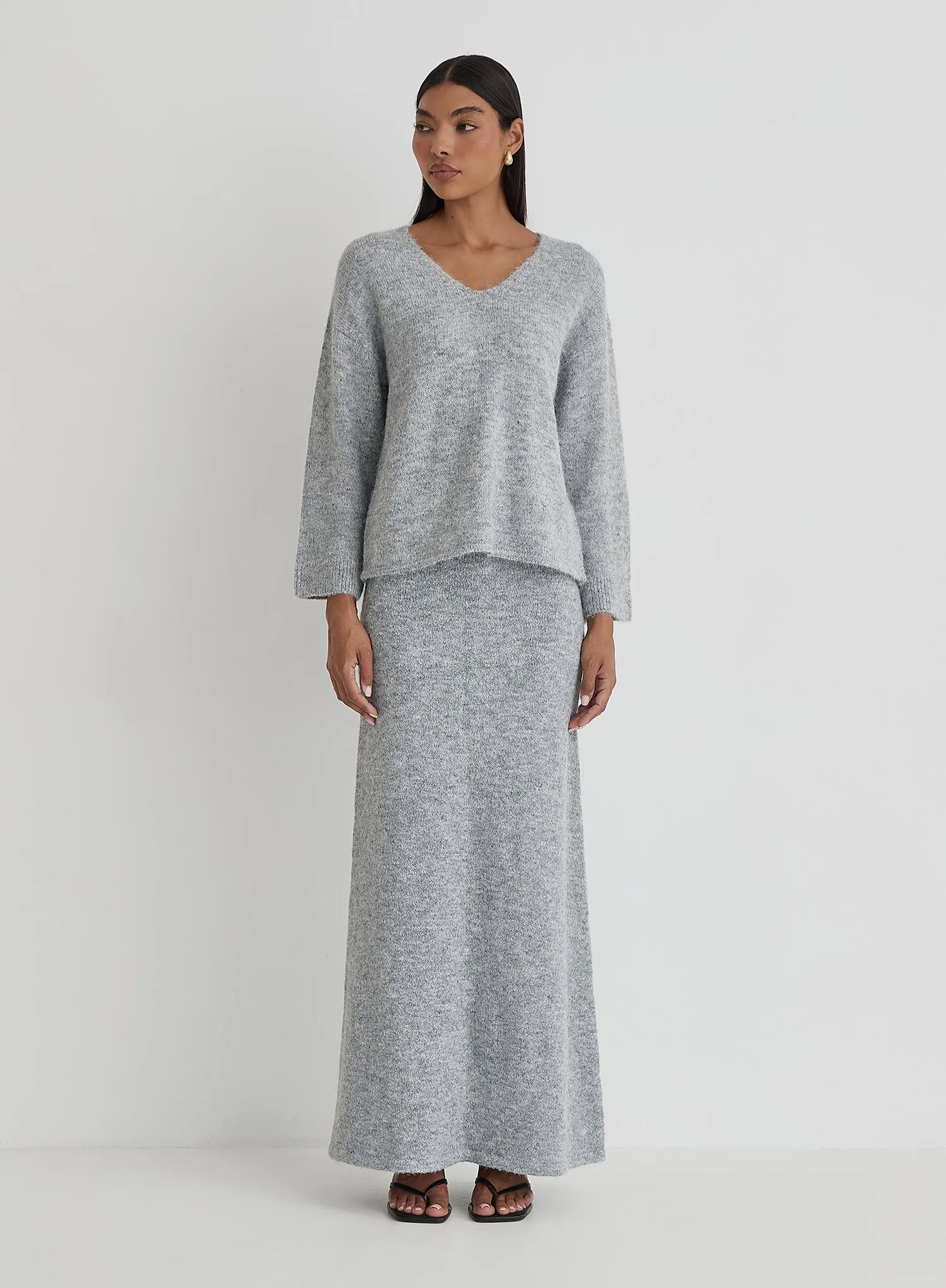 Grey V Neck Knitted Jumper sold by 4th and Reckless product image thumbnail 2