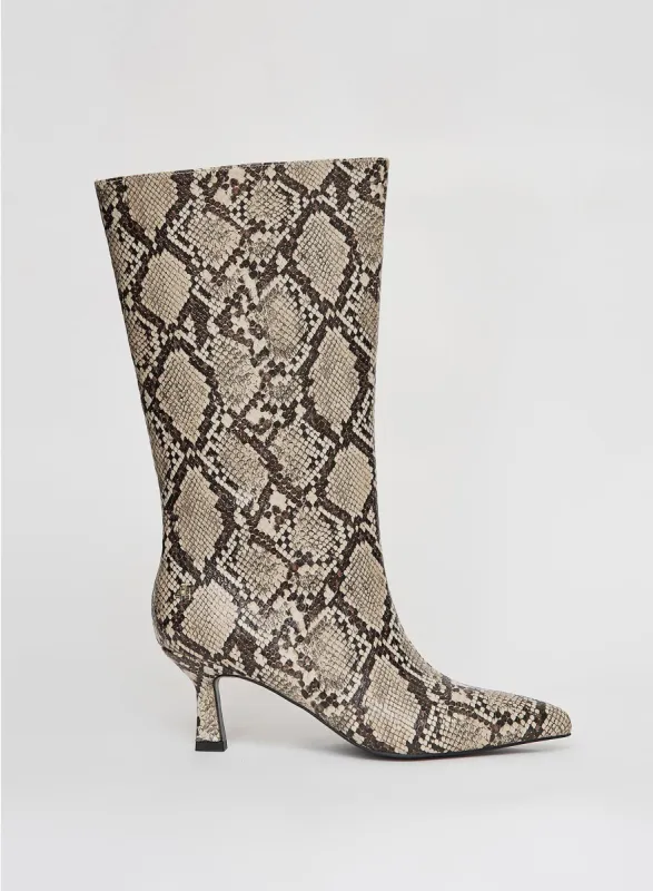 Snakeskin Print Low Heel Boot- Paris sold by 4th and Reckless