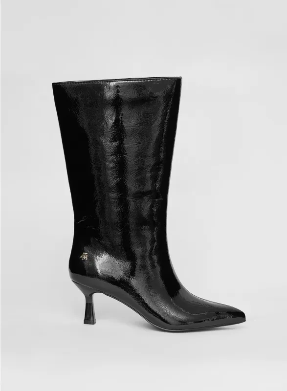 Black Patent Low Heel Boot- Paris sold by 4th and Reckless