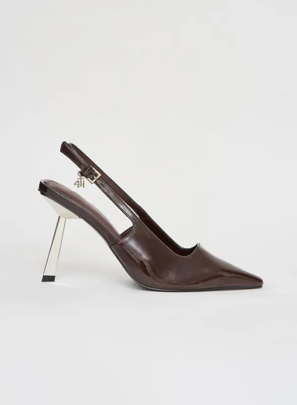 Brown Patent Slingback Contrast Heel- Calabasas sold by 4th and Reckless